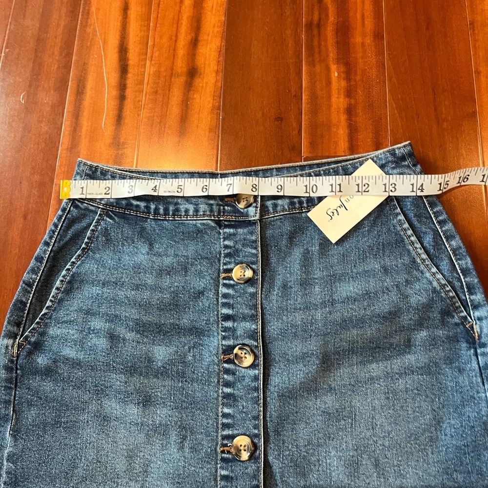 New NWT Maison Jules Denim Skirt Merci Wash Jean Mini Button-Front Pockets Sz 2 - Picture 7 of 8